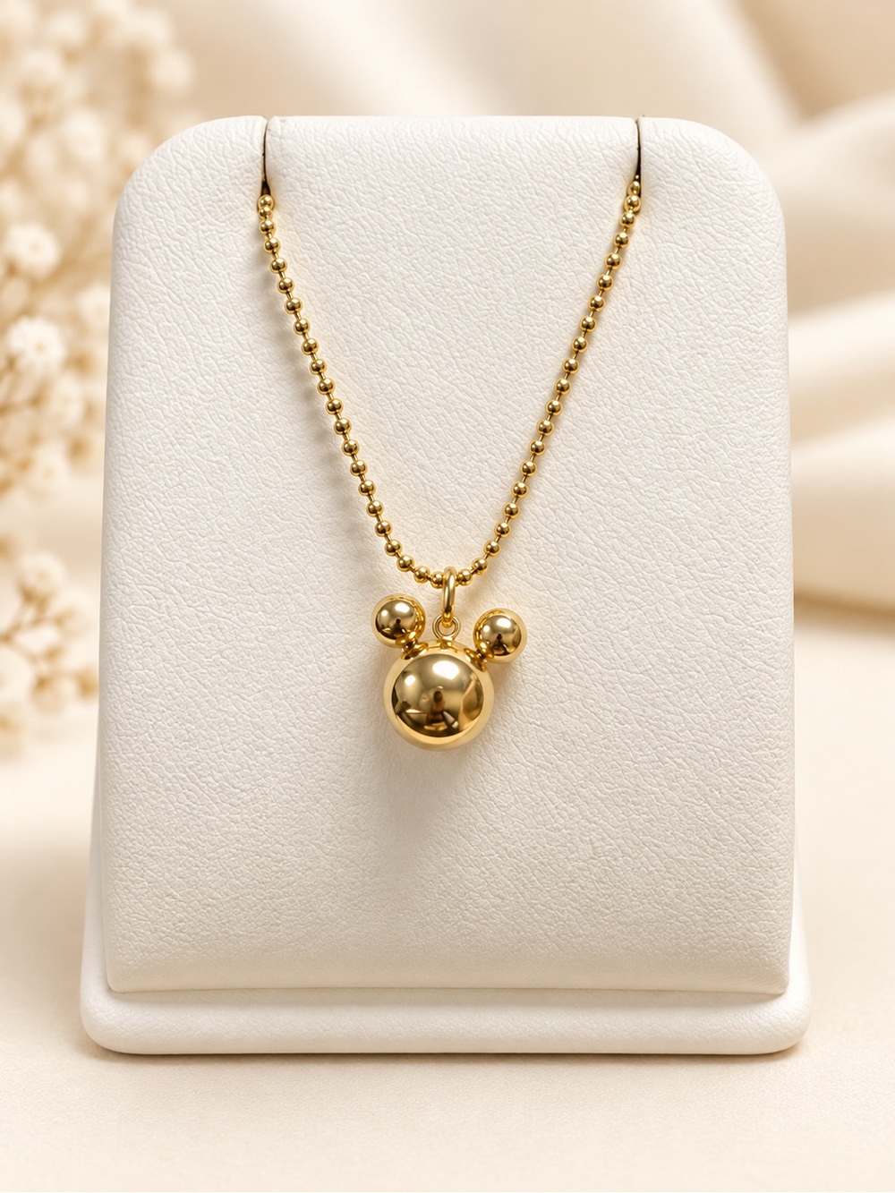 Gold Mickey-Style Pendant Necklace - Women Jewelry steel 316L 18”